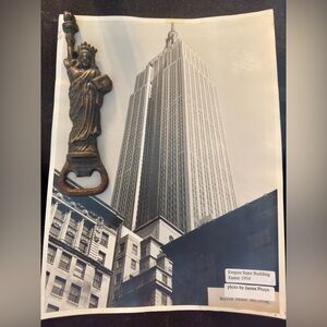 VTG Statue of Liberty Cast Iron Bottle Opener & 1954 Photo Empire State Building